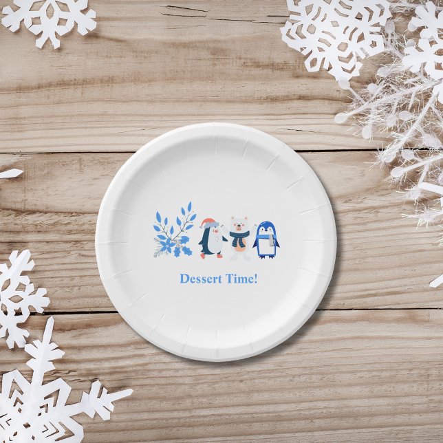 Assiettes En Carton Bleu hiver merveilleux pingouins ours polaire dess (Créateur téléchargé)