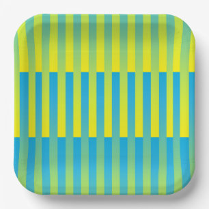 Assiettes En Carton Bleu Jaune Vert Motif Rayé