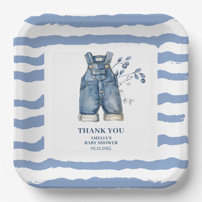 Assiettes En Carton Bleu jean bébé Denim Baby shower de pays (Recto)