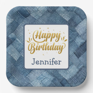 Assiettes En Carton Bleu Jean Denim Plaque papier d'anniversaire
