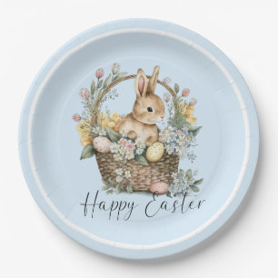 Assiettes En Carton Bleu Joyeux lapin de Pâques
