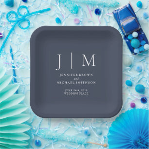 Assiettes En Carton Bleu marine et blanc Simple Minimal Formel Moderni