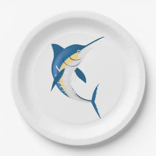 Assiettes En Carton Bleu Marlin nautique