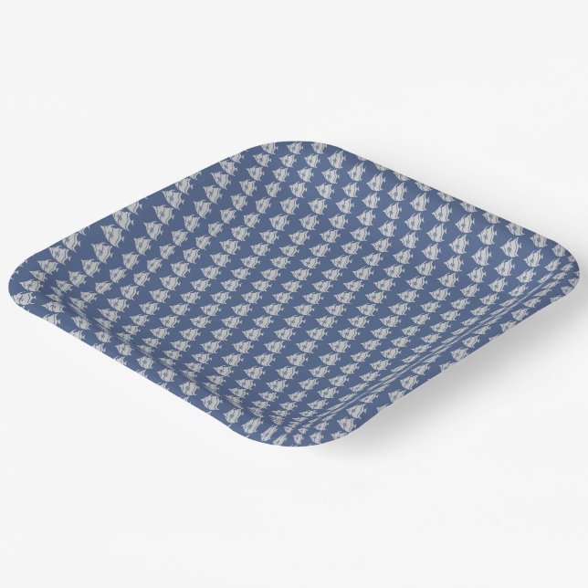 Assiettes En Carton Bleu Motif Océan (Angulaire)