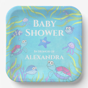 Assiettes En Carton Bleu mou sous le Baby shower Sea Boy Papier