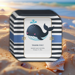 Assiettes En Carton Bleu océanique sous la mer Baby shower de baleines