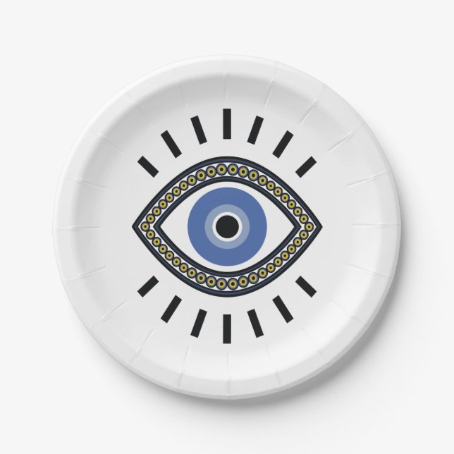 Assiettes En Carton Bleu oeil bonne chance protection perle talisman (Devant)