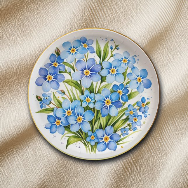 Assiettes En Carton Bleu Oublie Moi Pas Fleurs Élégant (Créateur téléchargé)