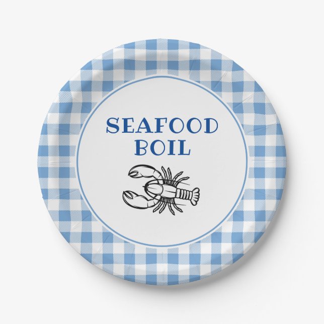 Assiettes En Carton Bleu Plaid Seafood Boisson Party (Devant)