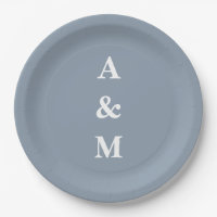 Bleu Poussiéreux Monogramme Initial Simple Élégant