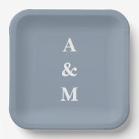 Bleu Poussiéreux Monogrammes Initiale Élégant Mari