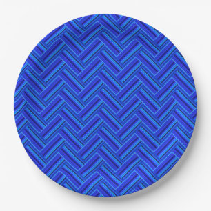 Assiettes En Carton Bleu rayures double motif