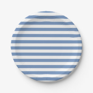 Assiettes En Carton Bleu/rayures grises et blanches