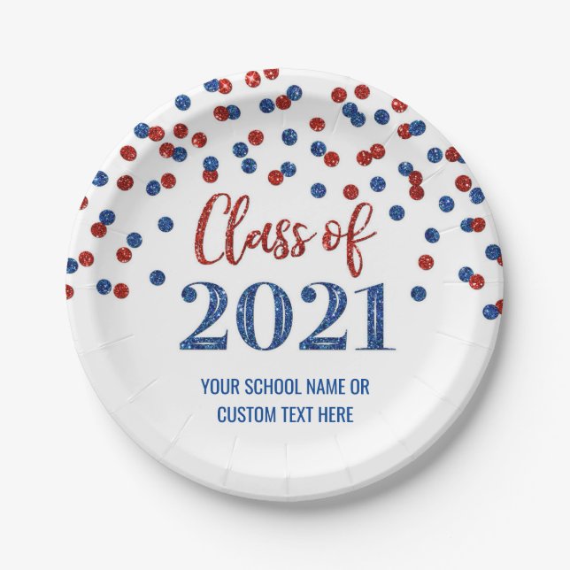 Assiettes En Carton Bleu Red Confetti Graduation 2021 (Devant)