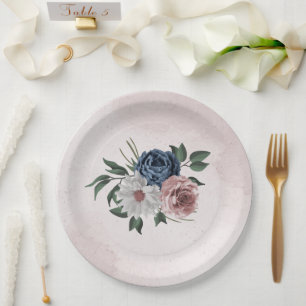 Assiettes En Carton bleu rose blanc vert fleuri mariage