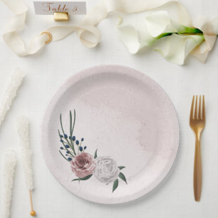 Assiettes En Carton bleu rose blanc vert fleuri mariage