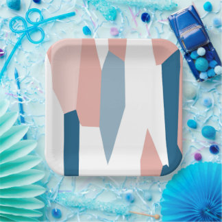 Assiettes En Carton Bleu rose et blanc Abstrait
