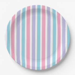 Assiettes En Carton Bleu rose et mauve bonbons raypes 