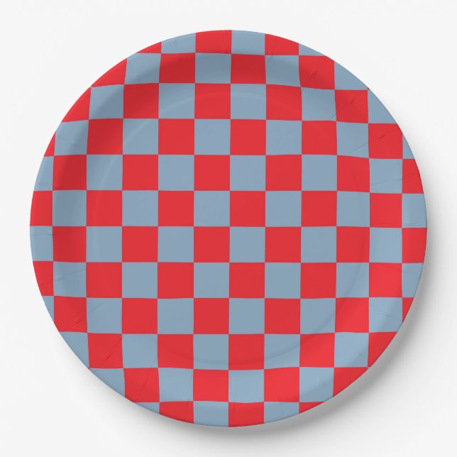 Assiettes En Carton Bleu rouge À damiers En vichy Motif (Devant)