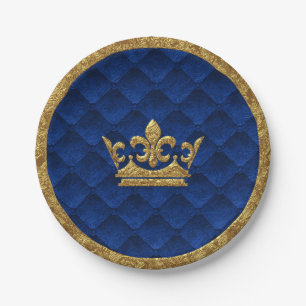 Assiettes En Carton Bleu Royal & Couronne Dorée Élégante Histoire Roya