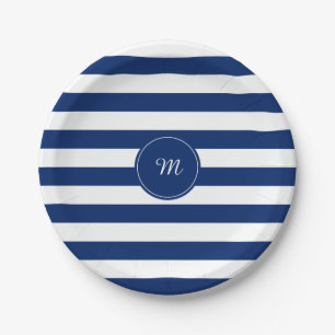 Assiettes En Carton Bleu royal de monogramme barré