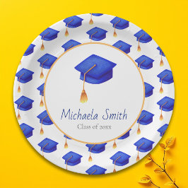 Assiettes En Carton Bleu Royal Graduation Cap Patternalisé Personnalis
