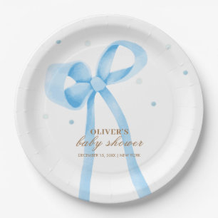 Assiettes En Carton Bleu simple Polka Baby shower de point