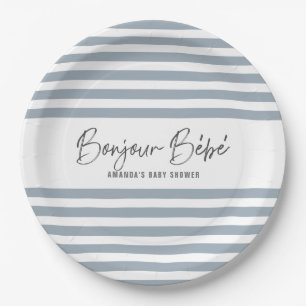 Assiettes En Carton Bleu Stripes Bonjour Bebe