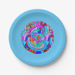 Assiettes En Carton bleu super hippie de cercle d'amour