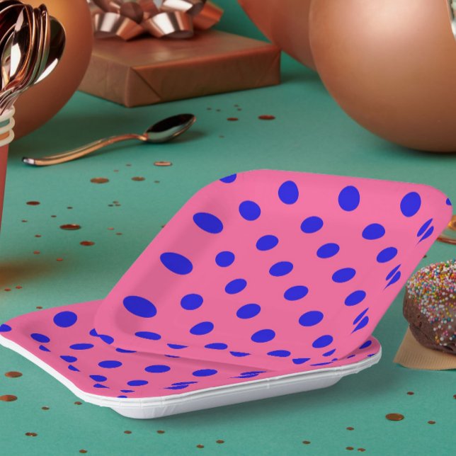Assiettes En Carton Bleu sur rose Pois design Motif (Créateur téléchargé)