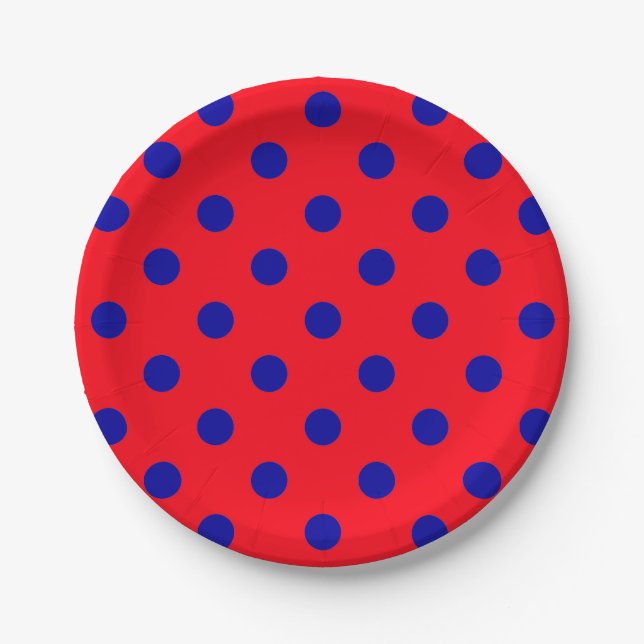 Assiettes En Carton Bleu sur rouge Pois design Motif (Devant)