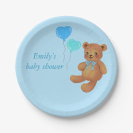 Assiettes En Carton Bleu Teddy Ours & Ballons Enveloppement