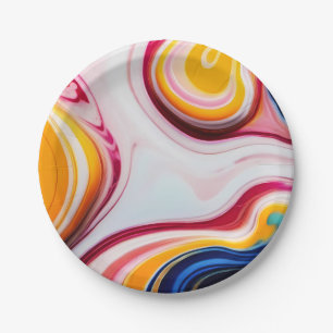 Assiettes En Carton Bleu tendance rose jaune faux marbre blanc