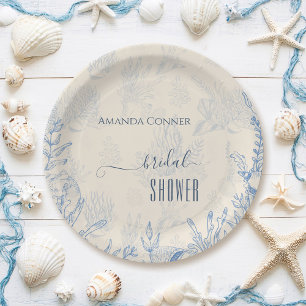 Assiettes En Carton Bleu toile Fête des mariées océanique