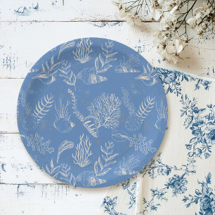 Assiettes En Carton Bleu toile Fête des mariées océanique