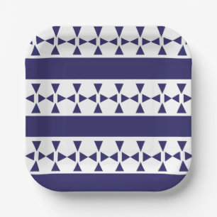 Assiettes En Carton Bleu triangle rayures Anniversaire