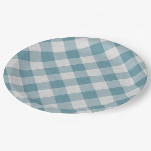 Assiettes En Carton Bleu Turquoise clair Cottage En vichy Stripes