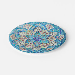 Assiettes En Carton Bleu turquoise marocain traditionnel, blanc, saumo