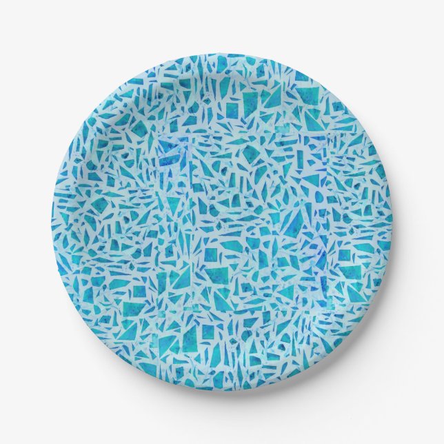 Assiettes En Carton Bleu Turquoise Mosaïque Carrelage Moderne Chic (Devant)