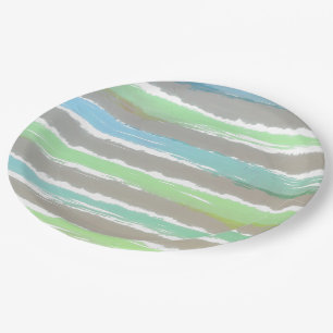 Assiettes En Carton Bleu vert Gris Aquarelle rayures