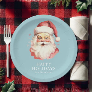 Assiettes En Carton Bleu Vintage rétro Santa Claus Noël