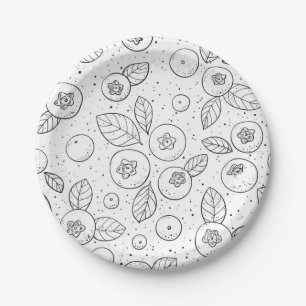 Assiettes En Carton Bleuets en noir et blanc