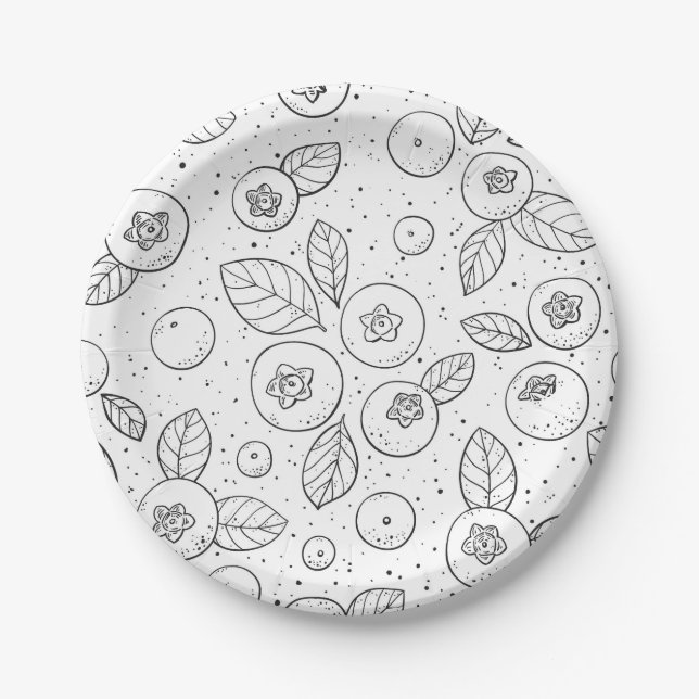 Assiettes En Carton Bleuets en noir et blanc (Devant)