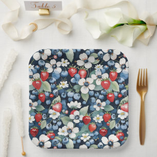 Assiettes En Carton Bleuets Et Fraises Floral