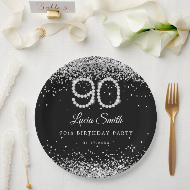 Assiettes En Carton Bling Diamonds 90th Birthday Party Paper Plate (Mariage)