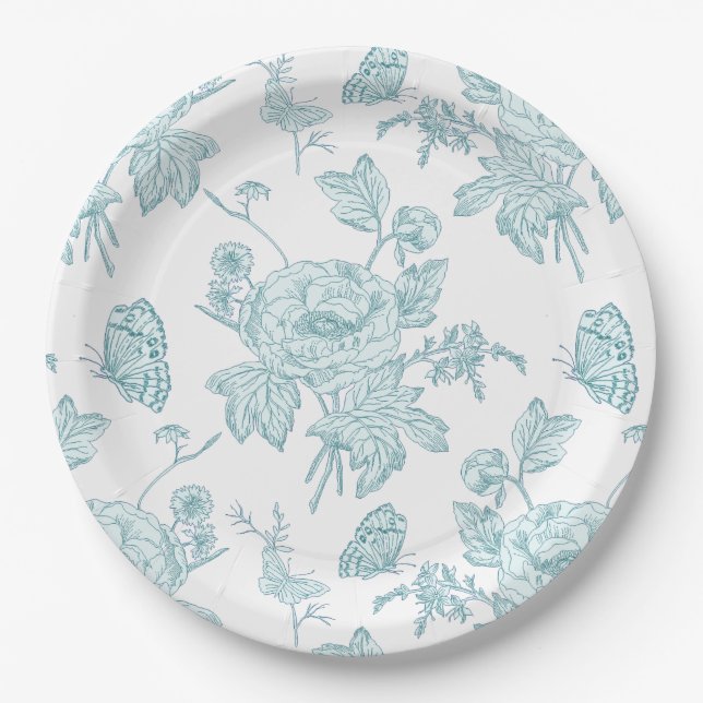 Assiettes En Carton Block Print Aqua Paper Plates (Devant)