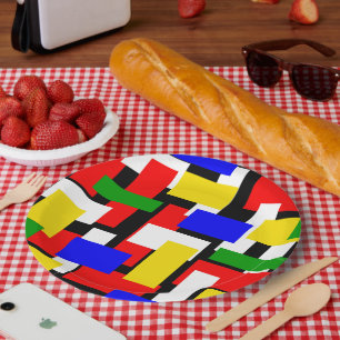 Assiettes En Carton Blocs rouge, jaune, noir, bleu et vert