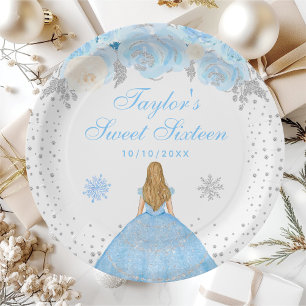 Assiettes En Carton Blonde aux cheveux blonds Princesse Blue Winter Sw