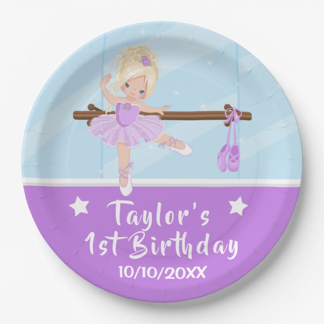 Assiettes En Carton Blonde Cheveux Ballerina Purple Tutu Anniversaire  (Devant)