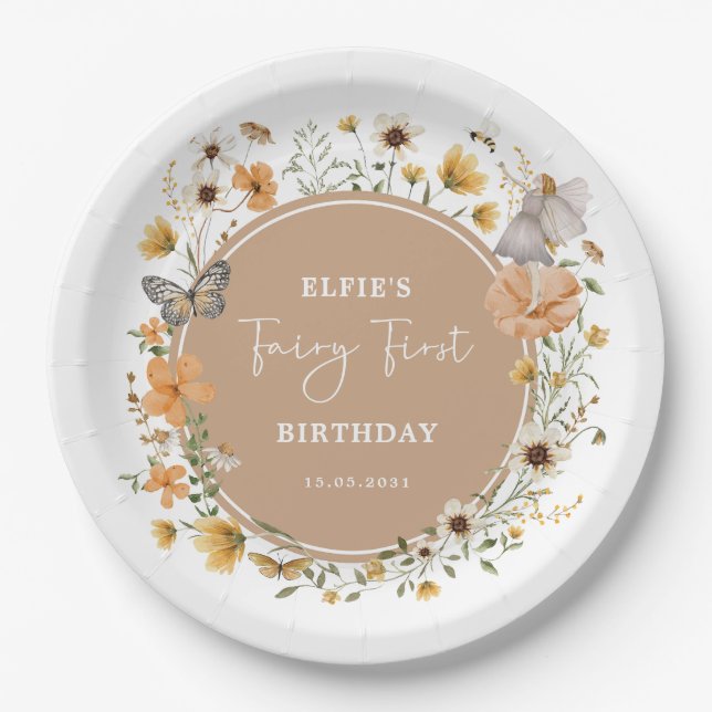 Assiettes En Carton Blonde Fairy Princess Fall Fleur sauvage Anniversa (Devant)